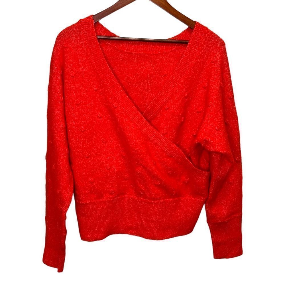 Wearing  Your Heart on Your Sleeve Red Alpaca Blend Bobble Sweater Size Medium